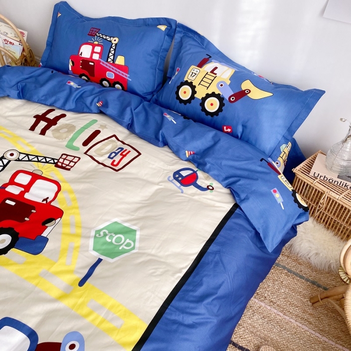 91家纺网 家纺一手货源 找家纺 金爱家 2021新款13372卡通全棉四件套 独家工程车