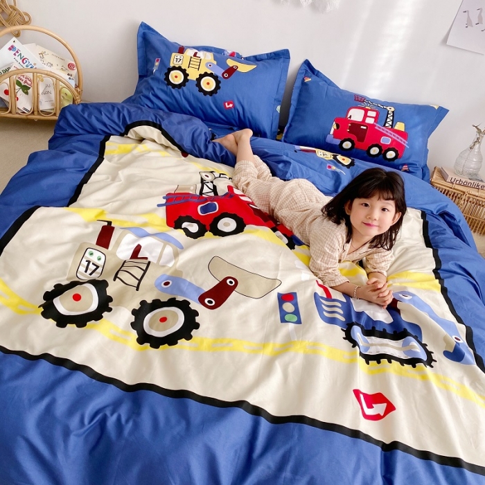 91家纺网 家纺一手货源 找家纺 金爱家 2021新款13372卡通全棉四件套 独家工程车
