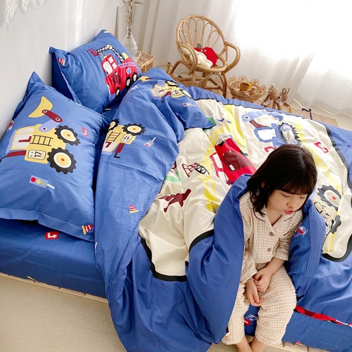 91家纺网 家纺一手货源 找家纺 金爱家 2021新款13372卡通全棉四件套 独家工程车