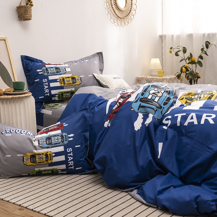 91家纺网 家纺一手货源 找家纺 金爱家 2021新款13372卡通全棉四件套 疯狂赛车