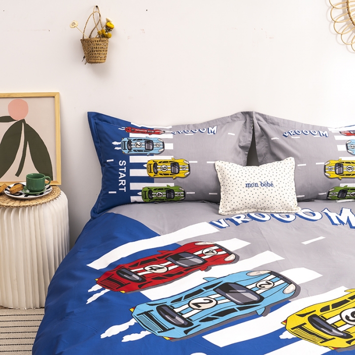 91家纺网 家纺一手货源 找家纺 金爱家 2021新款13372卡通全棉四件套 疯狂赛车