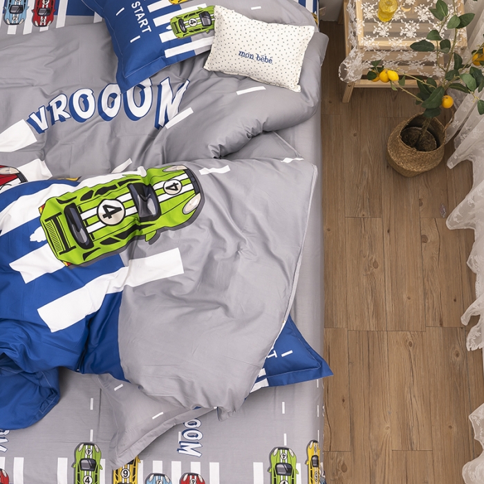 91家纺网 家纺一手货源 找家纺 金爱家 2021新款13372卡通全棉四件套 疯狂赛车