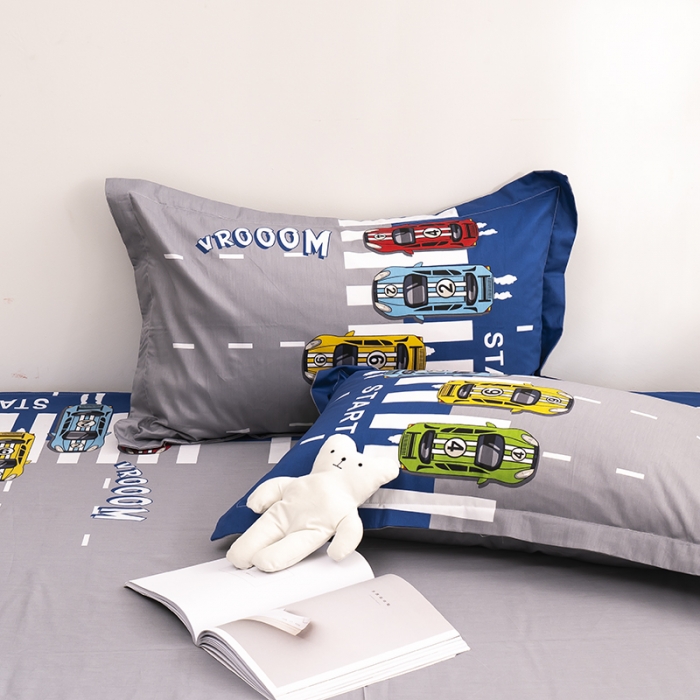 91家纺网 家纺一手货源 找家纺 金爱家 2021新款13372卡通全棉四件套 疯狂赛车