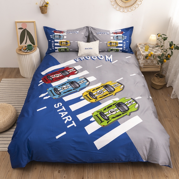 91家纺网 家纺一手货源 找家纺 金爱家 2021新款13372卡通全棉四件套 疯狂赛车