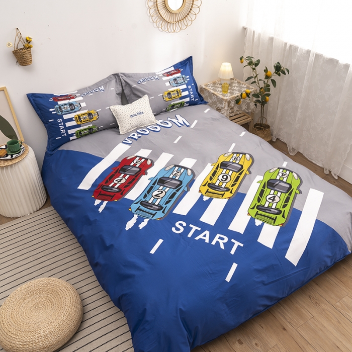 91家纺网 家纺一手货源 找家纺 金爱家 2021新款13372卡通全棉四件套 疯狂赛车