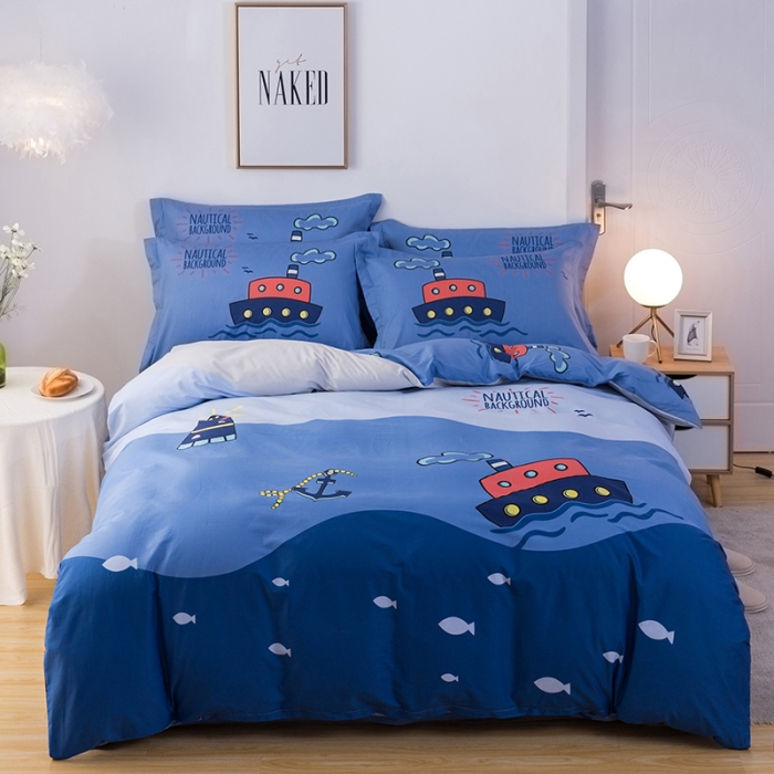 91家纺网 家纺一手货源 找家纺 金爱家 2021新款13372卡通全棉四件套 航海家