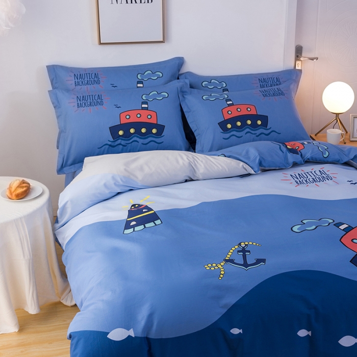 91家纺网 家纺一手货源 找家纺 金爱家 2021新款13372卡通全棉四件套 航海家