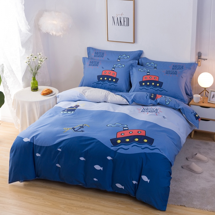 91家纺网 家纺一手货源 找家纺 金爱家 2021新款13372卡通全棉四件套 航海家