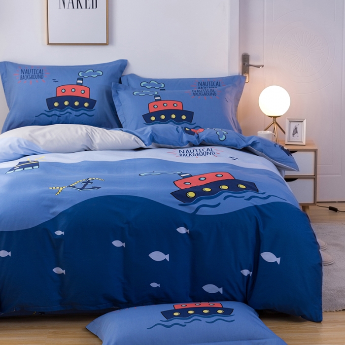 91家纺网 家纺一手货源 找家纺 金爱家 2021新款13372卡通全棉四件套 航海家