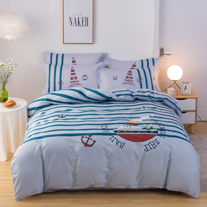 91家纺网 家纺一手货源 找家纺 金爱家 2021新款13372卡通全棉四件套 环游世界