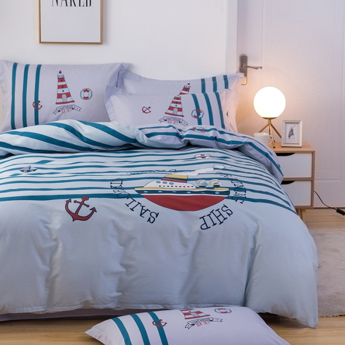 91家纺网 家纺一手货源 找家纺 金爱家 2021新款13372卡通全棉四件套 环游世界