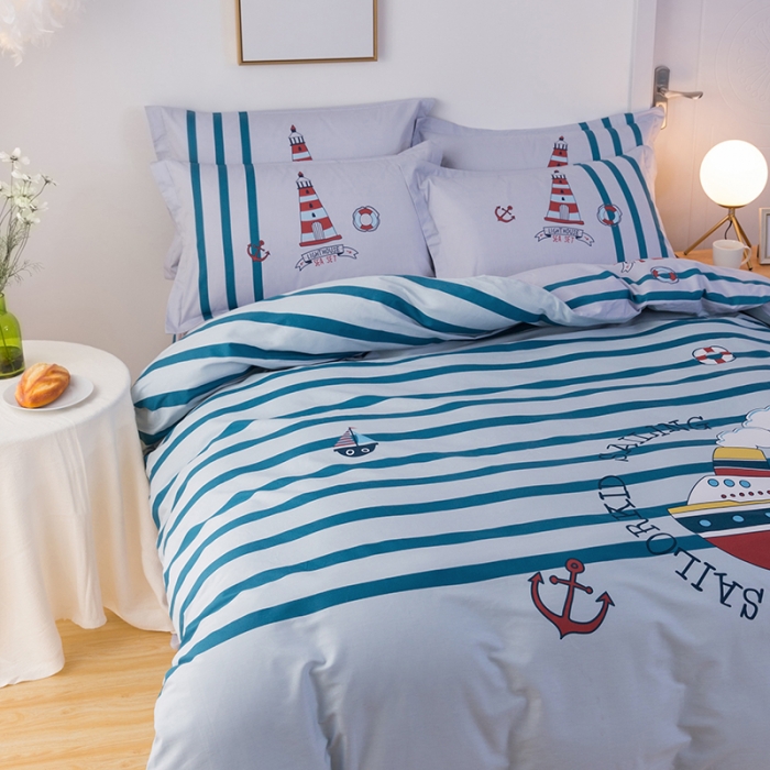 91家纺网 家纺一手货源 找家纺 金爱家 2021新款13372卡通全棉四件套 环游世界