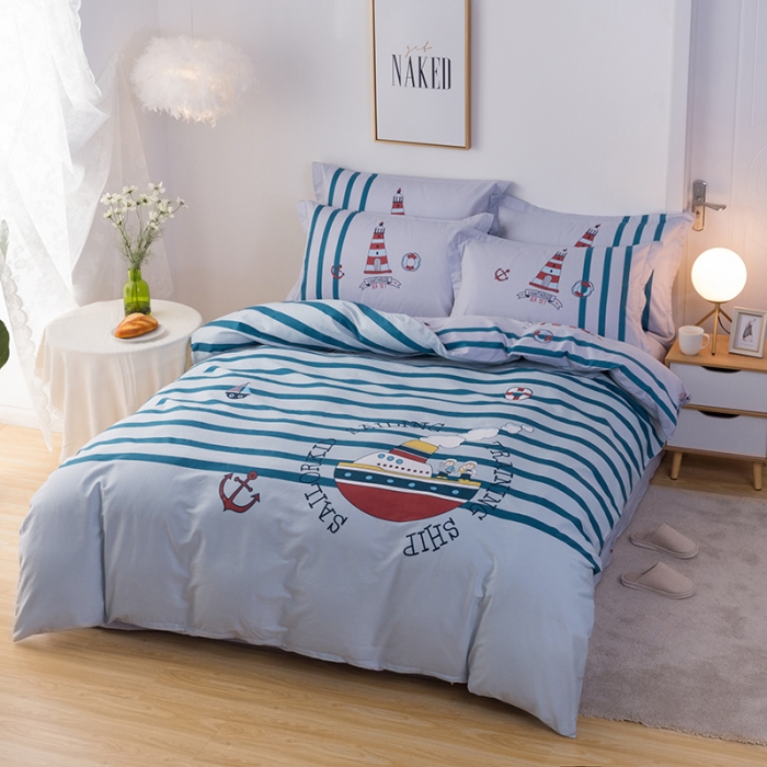 91家纺网 家纺一手货源 找家纺 金爱家 2021新款13372卡通全棉四件套 环游世界