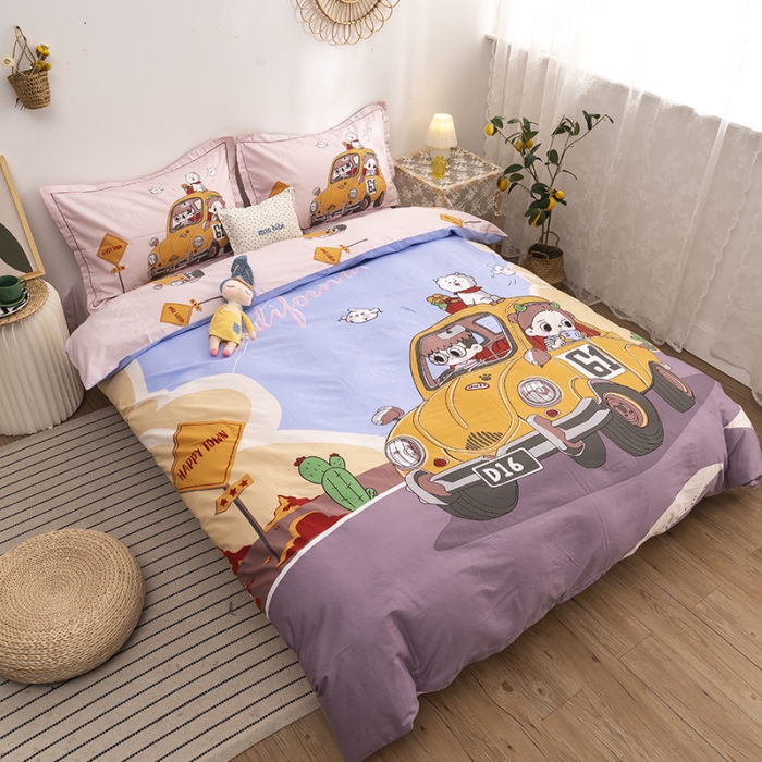 91家纺网 家纺一手货源 找家纺 金爱家 2021新款13372卡通全棉四件套 郊游