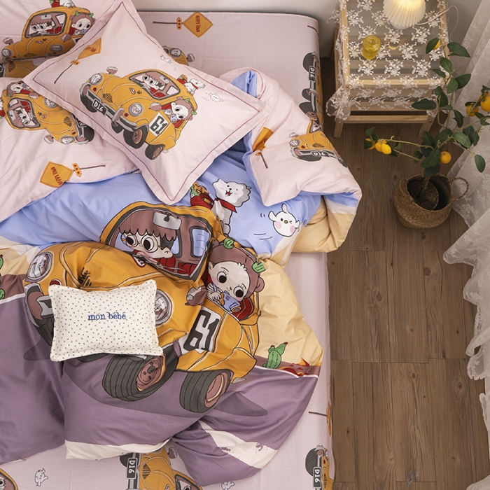 91家纺网 家纺一手货源 找家纺 金爱家 2021新款13372卡通全棉四件套 郊游