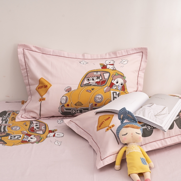 91家纺网 家纺一手货源 找家纺 金爱家 2021新款13372卡通全棉四件套 郊游