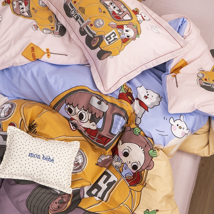 91家纺网 家纺一手货源 找家纺 金爱家 2021新款13372卡通全棉四件套 郊游