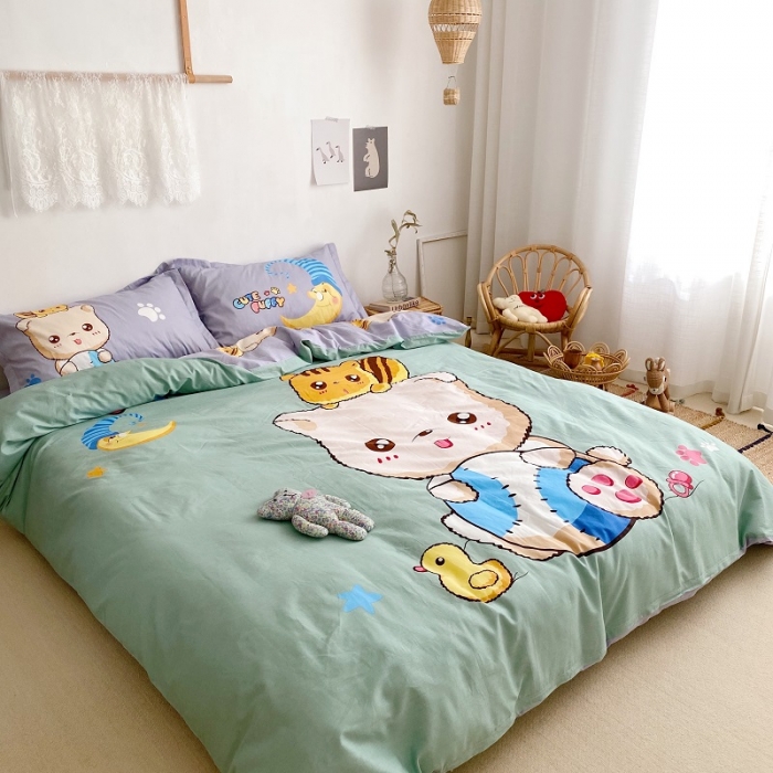 91家纺网 家纺一手货源 找家纺 金爱家 2021新款13372卡通全棉四件套 可爱熊