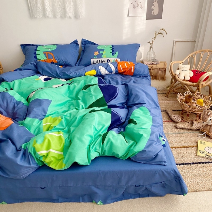 91家纺网 家纺一手货源 找家纺 金爱家 2021新款13372卡通全棉四件套 恐龙乐园1