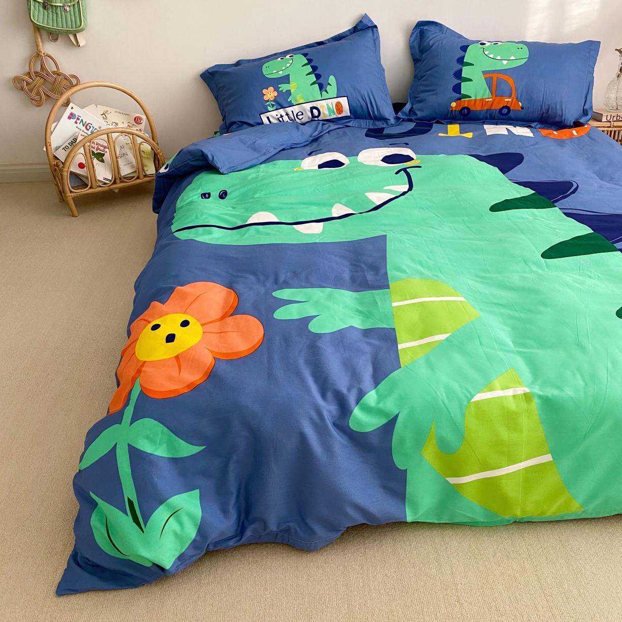 91家纺网 家纺一手货源 找家纺 金爱家 2021新款13372卡通全棉四件套 恐龙乐园1