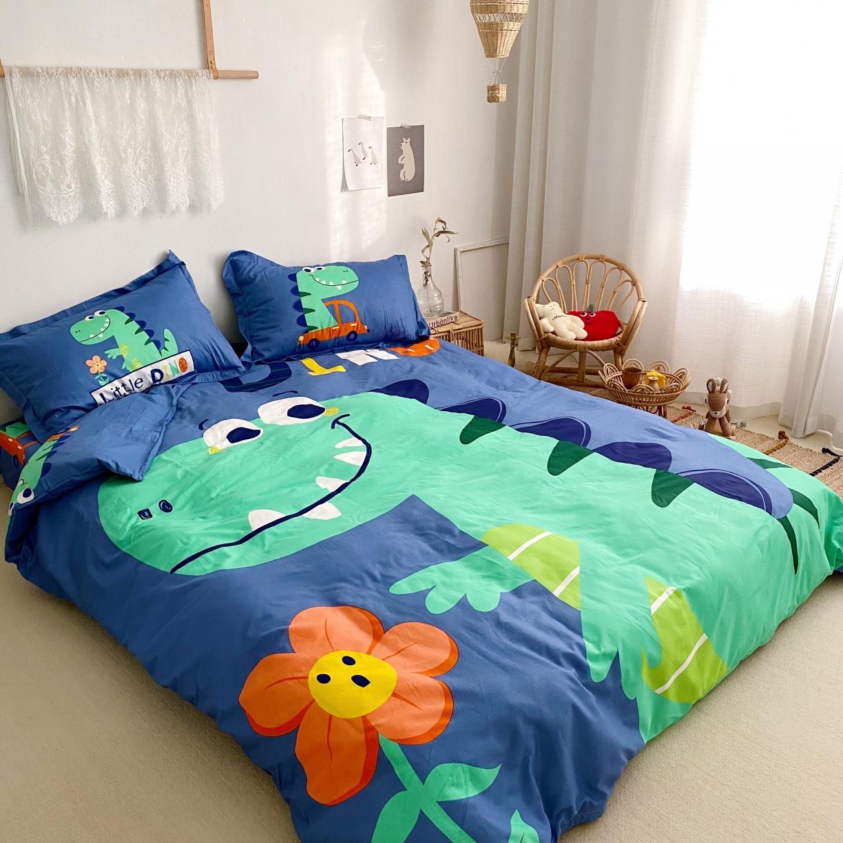 91家纺网 家纺一手货源 找家纺 金爱家 2021新款13372卡通全棉四件套 恐龙乐园1