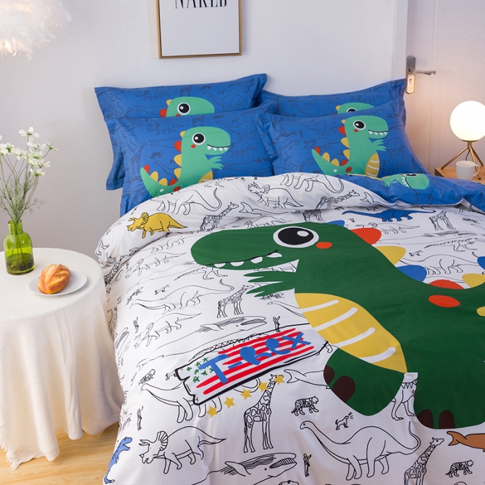 91家纺网 家纺一手货源 找家纺 金爱家 2021新款13372卡通全棉四件套 恐龙乐园2