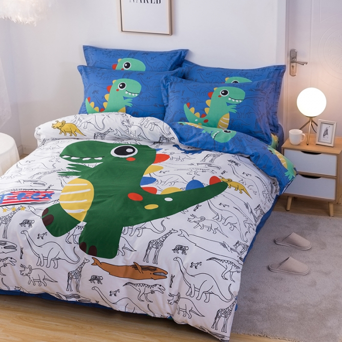 91家纺网 家纺一手货源 找家纺 金爱家 2021新款13372卡通全棉四件套 恐龙乐园2