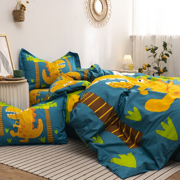 91家纺网 家纺一手货源 找家纺 金爱家 2021新款13372卡通全棉四件套 恐龙世界