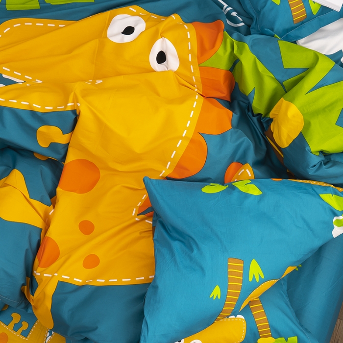 91家纺网 家纺一手货源 找家纺 金爱家 2021新款13372卡通全棉四件套 恐龙世界