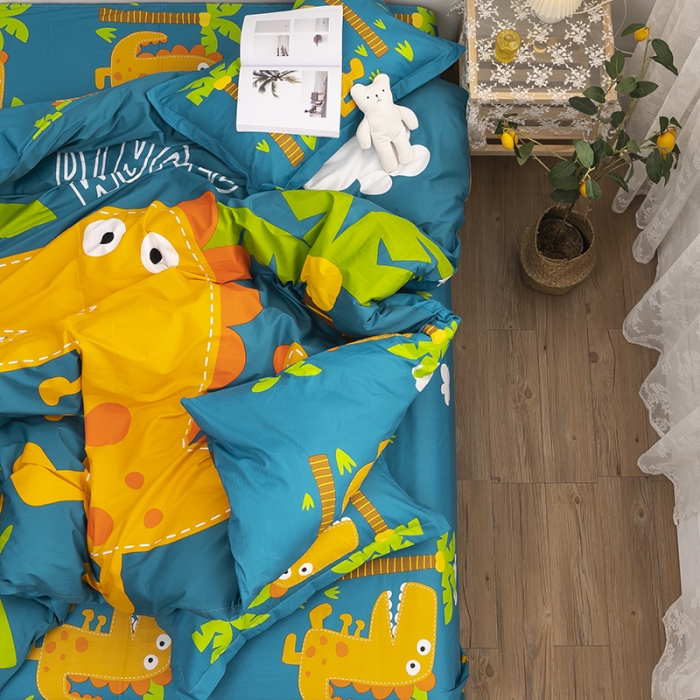 91家纺网 家纺一手货源 找家纺 金爱家 2021新款13372卡通全棉四件套 恐龙世界