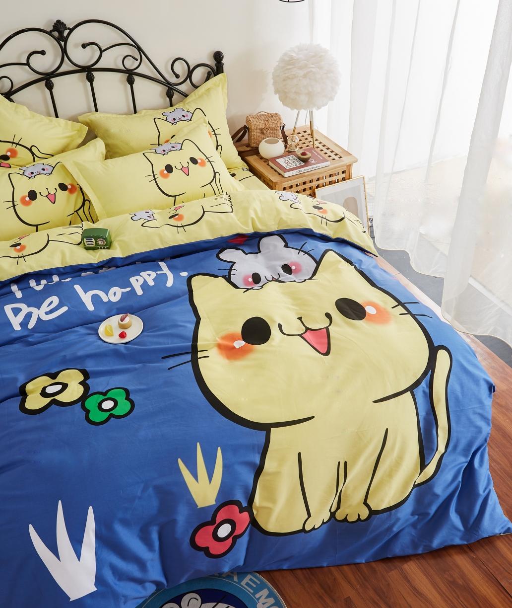 91家纺网 家纺一手货源 找家纺 金爱家 2021新款13372卡通全棉四件套 萌咪