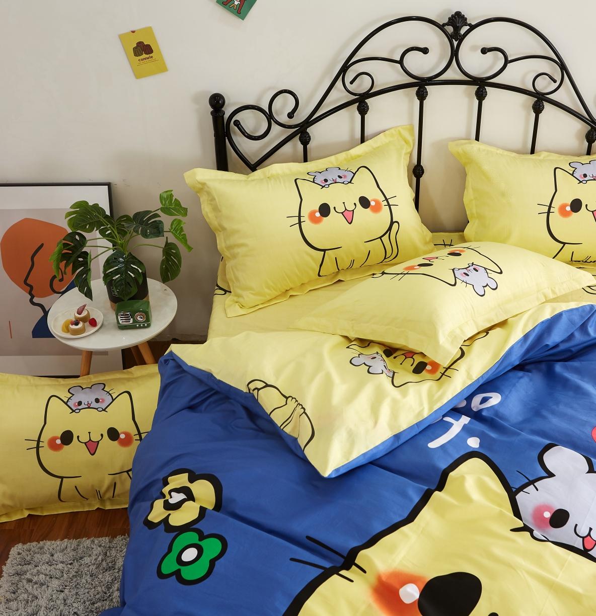 91家纺网 家纺一手货源 找家纺 金爱家 2021新款13372卡通全棉四件套 萌咪