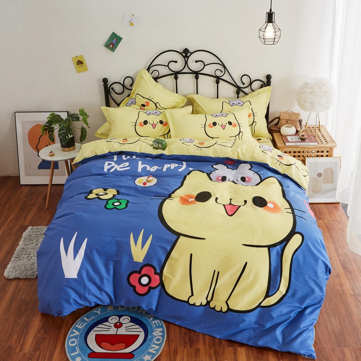 91家纺网 家纺一手货源 找家纺 金爱家 2021新款13372卡通全棉四件套 萌咪