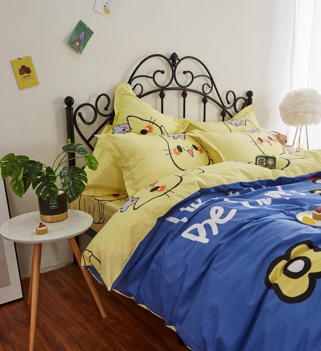 91家纺网 家纺一手货源 找家纺 金爱家 2021新款13372卡通全棉四件套 萌咪