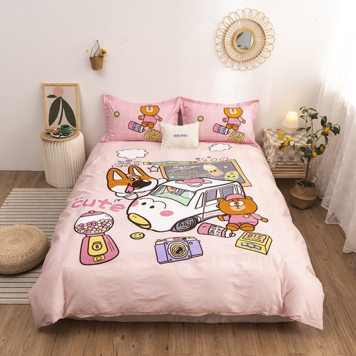 91家纺网 家纺一手货源 找家纺 金爱家 2021新款13372卡通全棉四件套 数学天才