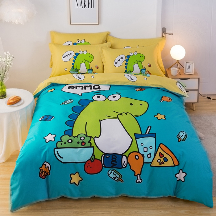 91家纺网 家纺一手货源 找家纺 金爱家 2021新款13372卡通全棉四件套 贪吃龙