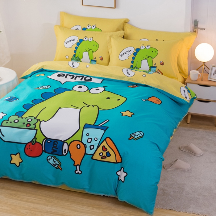 91家纺网 家纺一手货源 找家纺 金爱家 2021新款13372卡通全棉四件套 贪吃龙