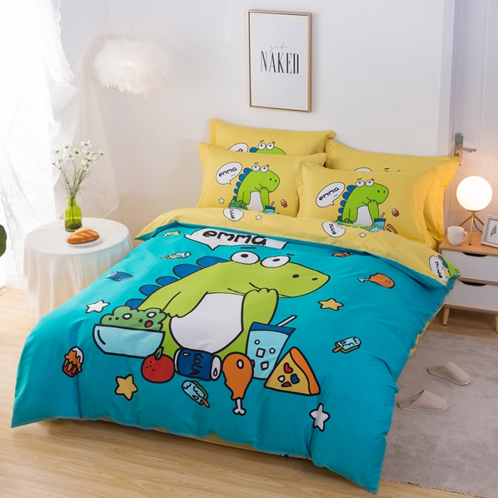 91家纺网 家纺一手货源 找家纺 金爱家 2021新款13372卡通全棉四件套 贪吃龙