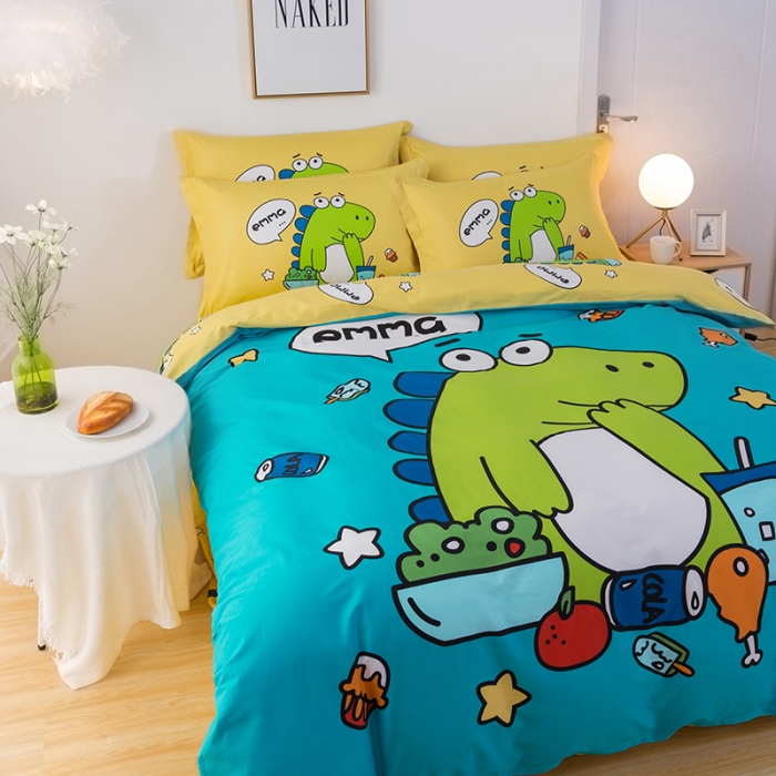 91家纺网 家纺一手货源 找家纺 金爱家 2021新款13372卡通全棉四件套 贪吃龙