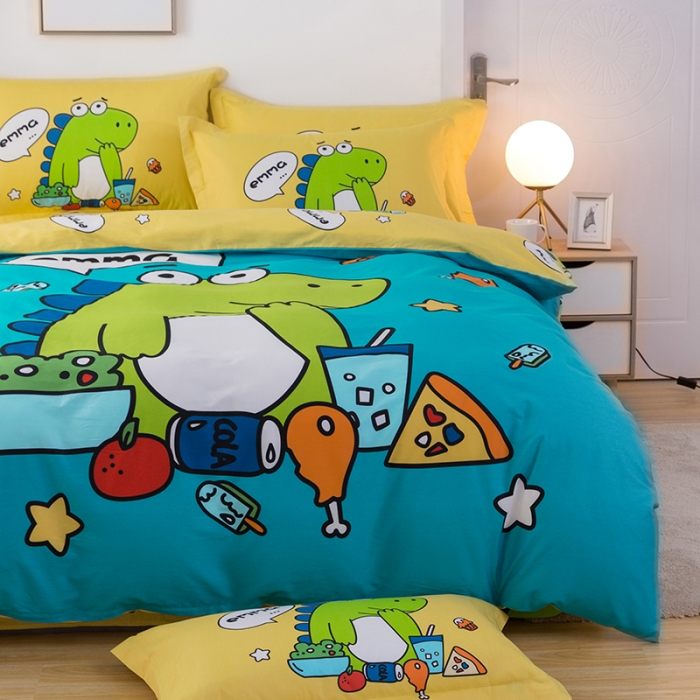 91家纺网 家纺一手货源 找家纺 金爱家 2021新款13372卡通全棉四件套 贪吃龙