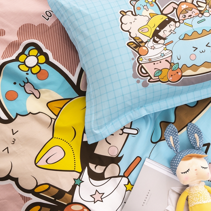 91家纺网 家纺一手货源 找家纺 金爱家 2021新款13372卡通全棉四件套 甜甜圈