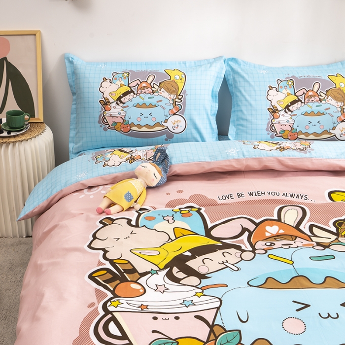 91家纺网 家纺一手货源 找家纺 金爱家 2021新款13372卡通全棉四件套 甜甜圈