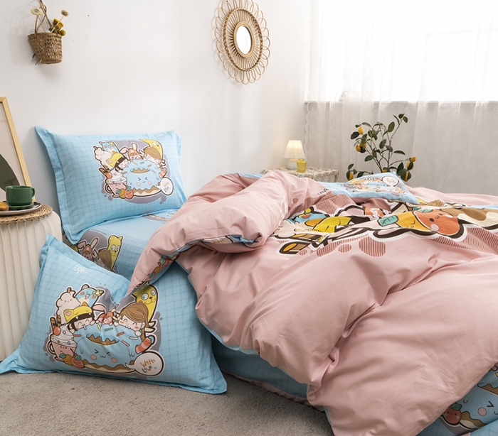 91家纺网 家纺一手货源 找家纺 金爱家 2021新款13372卡通全棉四件套 甜甜圈