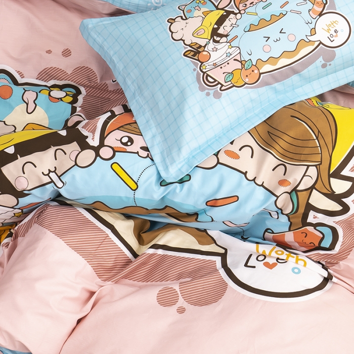 91家纺网 家纺一手货源 找家纺 金爱家 2021新款13372卡通全棉四件套 甜甜圈