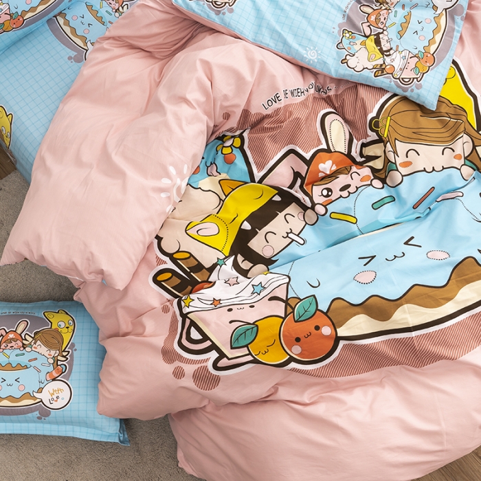 91家纺网 家纺一手货源 找家纺 金爱家 2021新款13372卡通全棉四件套 甜甜圈