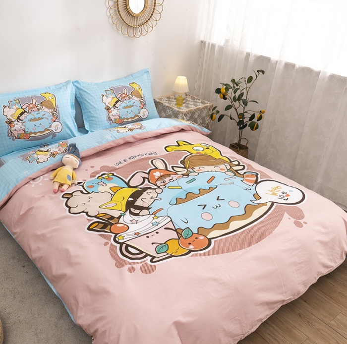 91家纺网 家纺一手货源 找家纺 金爱家 2021新款13372卡通全棉四件套 甜甜圈