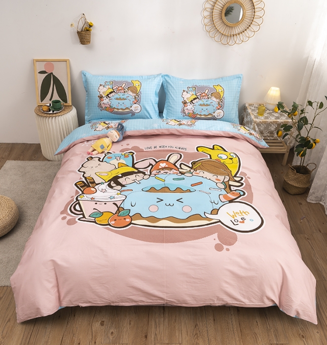 91家纺网 家纺一手货源 找家纺 金爱家 2021新款13372卡通全棉四件套 甜甜圈