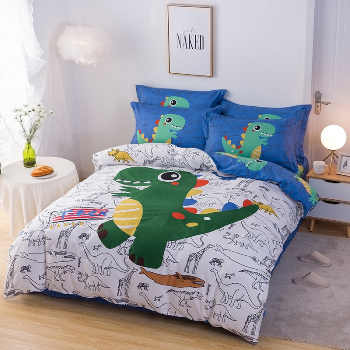 91家纺网 家纺一手货源 找家纺 金爱家 2021新款13372卡通全棉四件套 新恐龙乐园