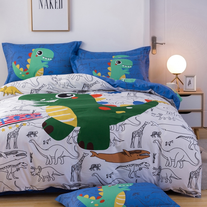 91家纺网 家纺一手货源 找家纺 金爱家 2021新款13372卡通全棉四件套 新恐龙乐园