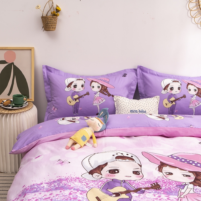 91家纺网 家纺一手货源 找家纺 金爱家 2021新款13372卡通全棉四件套 薰衣草之恋